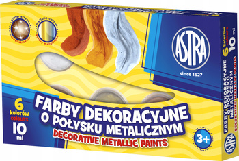 Farby dekoracyjne Astra o połysku metalic. 6 kol x 10 ml PREMIUM BOX