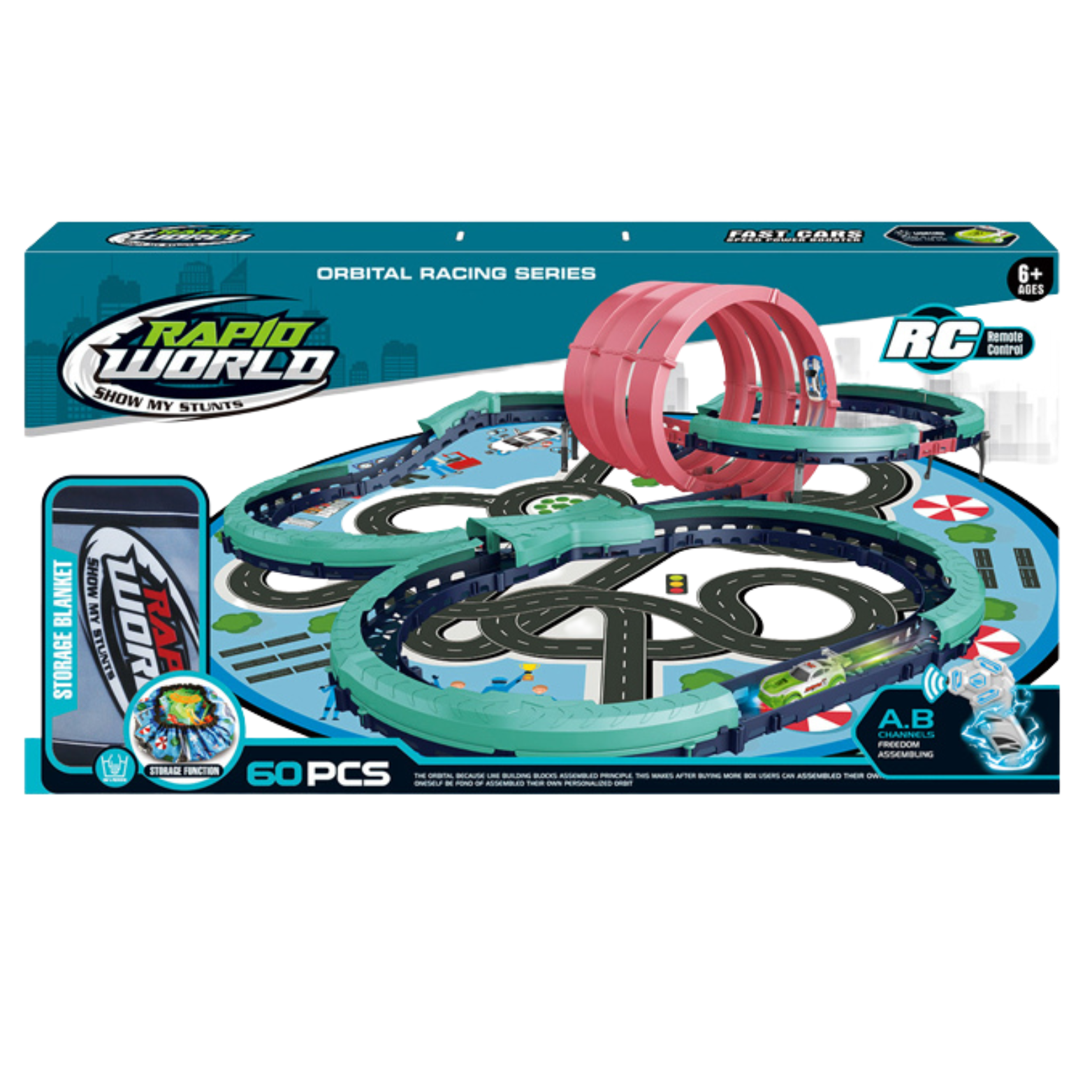 MEGA XXL TOR WYŚCIGOWY ELEKTRYCZNY PARK  ZESTAW KOLEJKA AUTKA KLOCKI + MATA