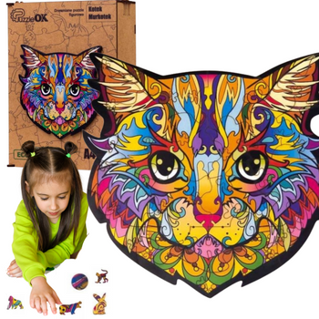 Puzzle Drewniane Układanka Kot Kotek Kolorowy Edukacyjne Prezent Dla Dzieci
