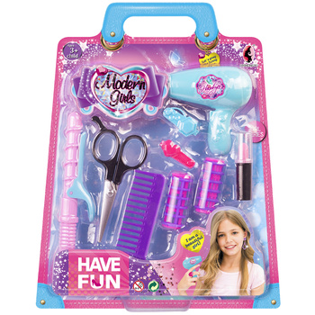 ZESTAW PIĘKNOŚCI FRYZJER SUSZARKA GRZEBIEŃ ZABAWA 9 EL. DLA DZIEWCZYNKI