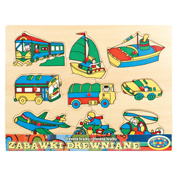 UKŁADANKA DREWNIANA EDUKACYJNA ZABAWKA DLA DZIECI PUZZLE POJAZDY TRANSPORT