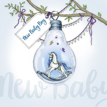 Karnet Swarovski kwadrat CL2802 Narodziny chłopiec Żarówka