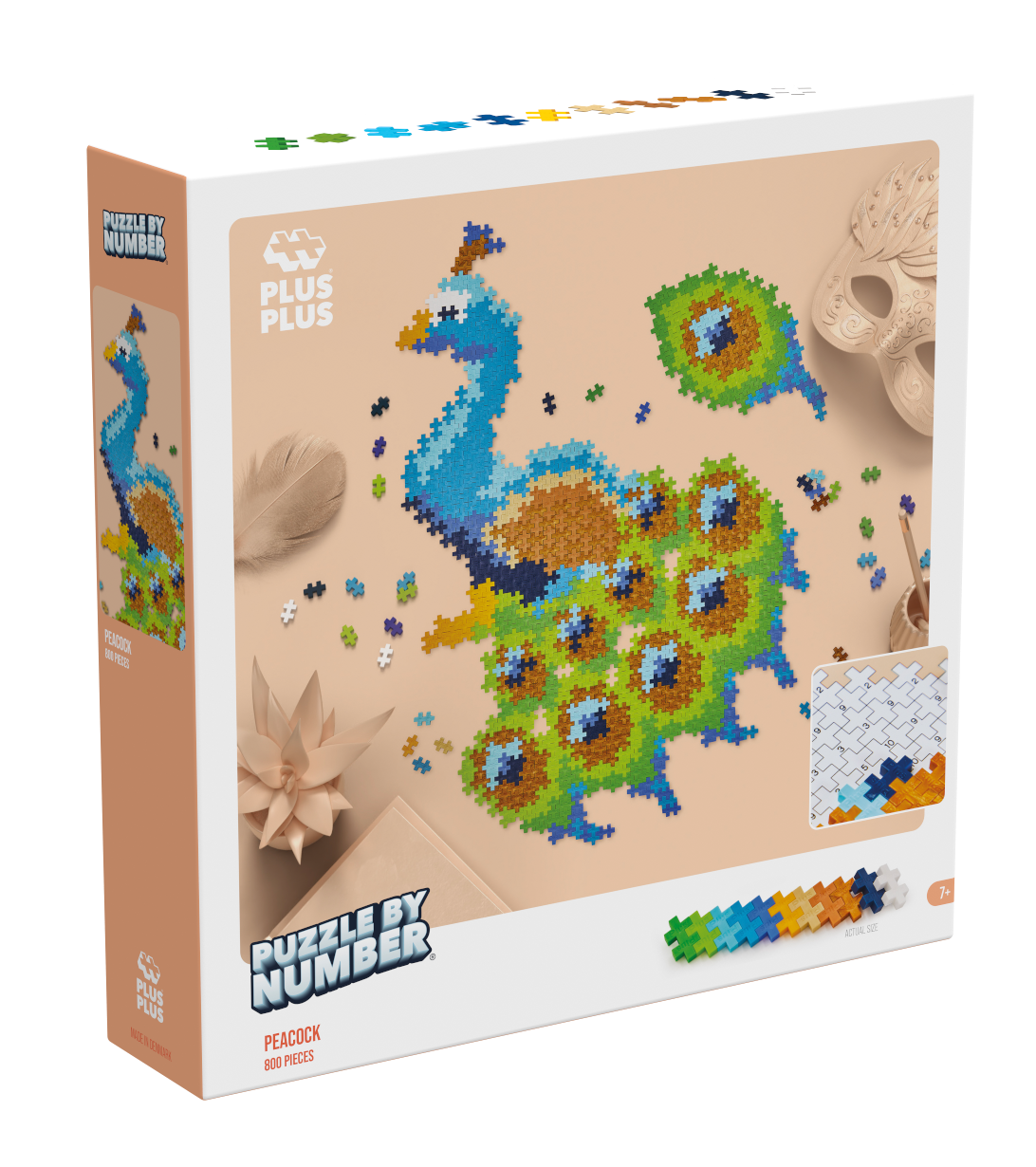 PLUS-PLUS PUZZLE BY NUMBER PAW - pudełko z kolorową mozaiką pawia z klocków