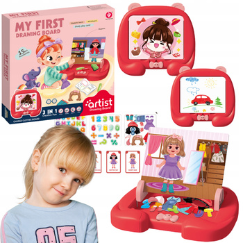 TABLICA MAGNETYCZNA DLA DZIECI EDUKACYJNA AKCESORIA LITERKI CYFERKI LALKA