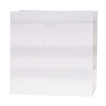 Torebki prezentowe Lux białe z brokatem kwadrat 12 sztuk