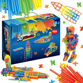 Świecące Słomki Konstrukcyjne Kreatywne Klocki Duże Zestaw 3D 1000 Ele