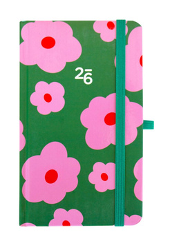 Kalendarz 2026 kieszonkowy tygodniowy Kwiaty na zielonym tle