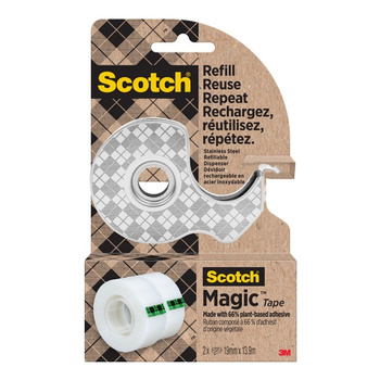 Dyspenser taśmy Scotch ze stali nierdzewnej + 2x taśma Magic 19mmx13,9m srebrny