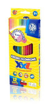 Kredki ołówkowe hexagonalne ASTRA GRAFIT XXL 4 mm - 12 kolorów z temperówką