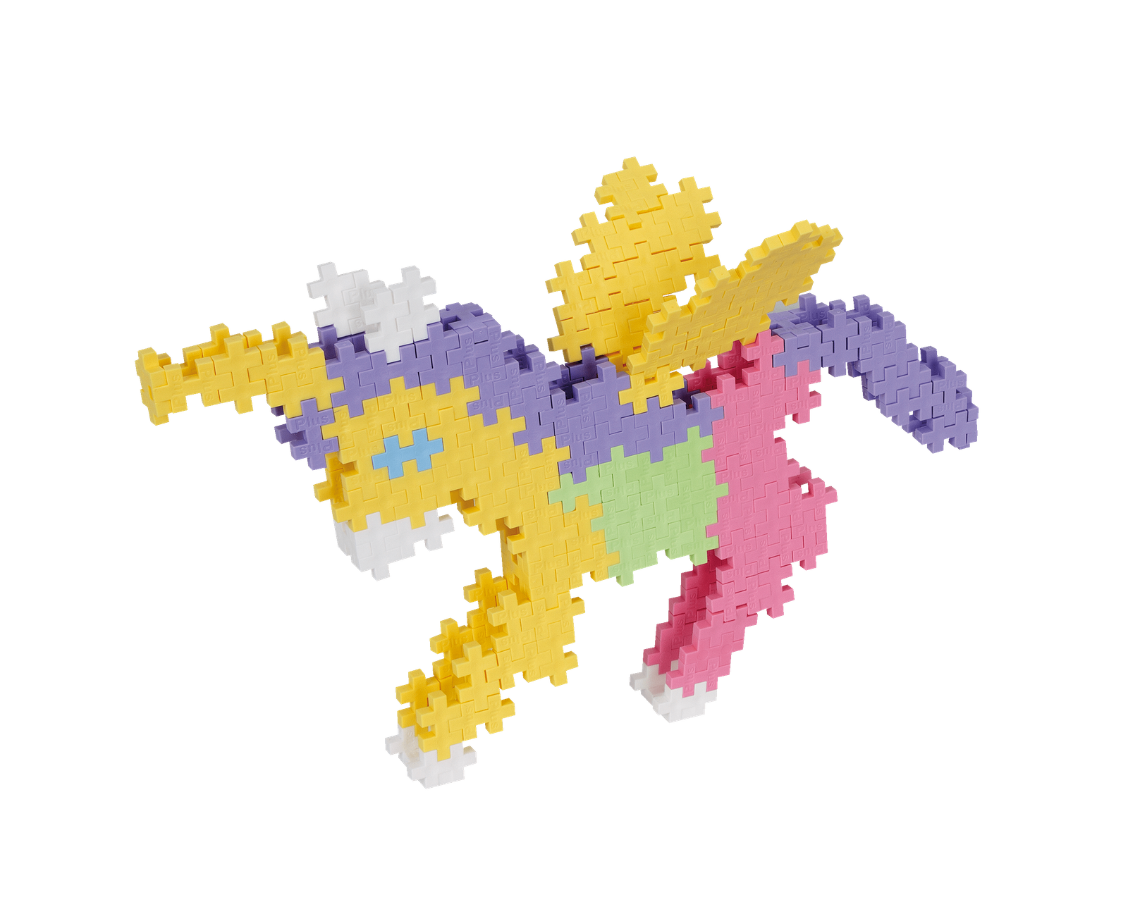 Pastelowe klocki PLUS-PLUS ułożone w trójwymiarowe konstrukcje