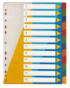 Przekładki PP A4 numeryczne 1-12