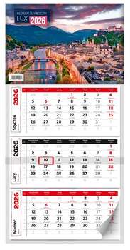 Kalendarz 2026 trzymiesięczny ścienny lux 1szt.mix