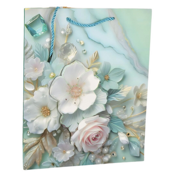 Torba prezentowa średnia papierowa elegancka z uchwytem wzór kwiaty