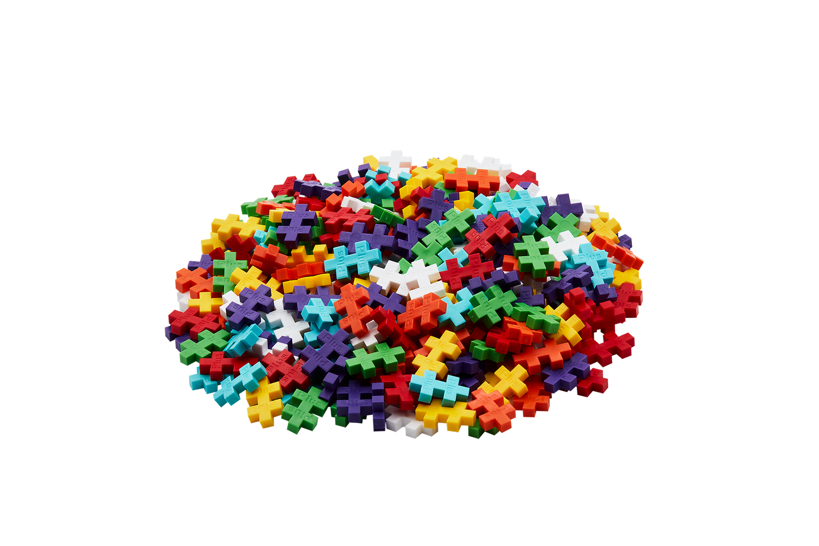 Zbliżenie na klocki Plus-Plus Tęczowe i przykładowe konstrukcje 3D