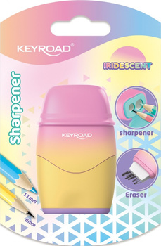 Temperówka plastikowa KEYROAD z gumką opalizująca podwójna blister 1szt.mix