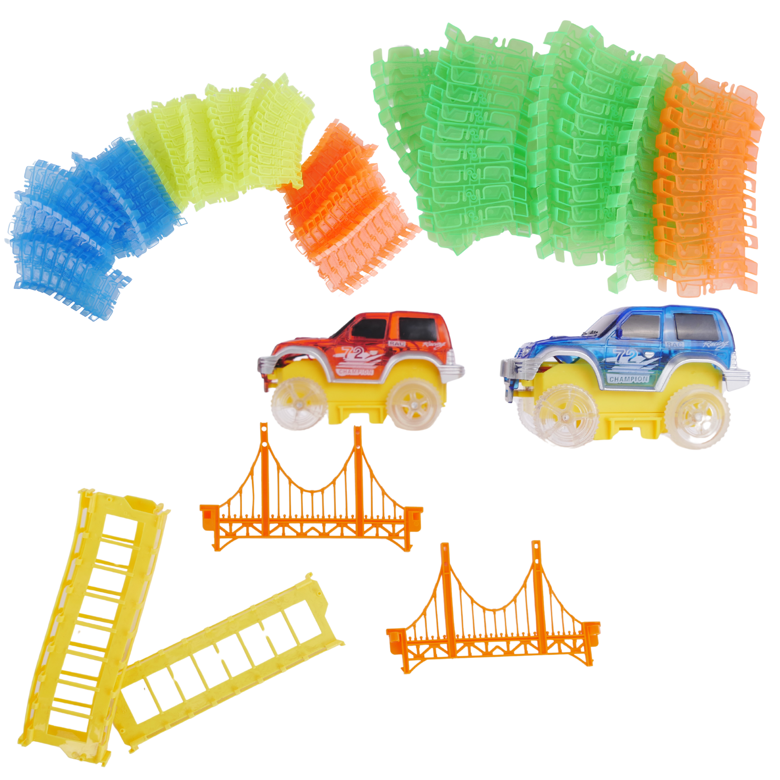 Tor Samochodowy Wyścigowy Kolejka Duży Puzzle Klocki Zestaw 2x Autko