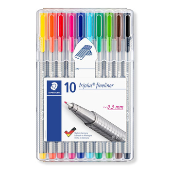 Cienkopis triplus trójkątny 0.3 mm 10 kol. w etui box Staedtler