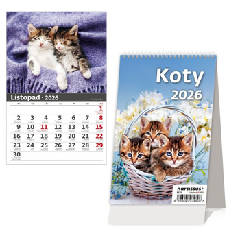 Kalendarz 2026 biurkowy pionowy Koty