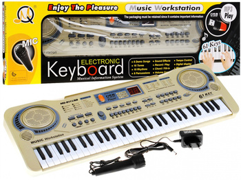 Beżowy Keyboard dla dzieci 5+ Mikrofon + Nagrywanie + USB MP3  811