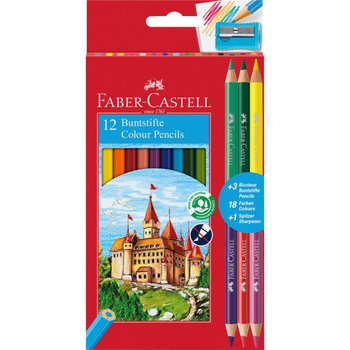 Kredki ołówkowe Zamk Faber-Castell 12 kolorów +3 kredki dwustronne+temperówka