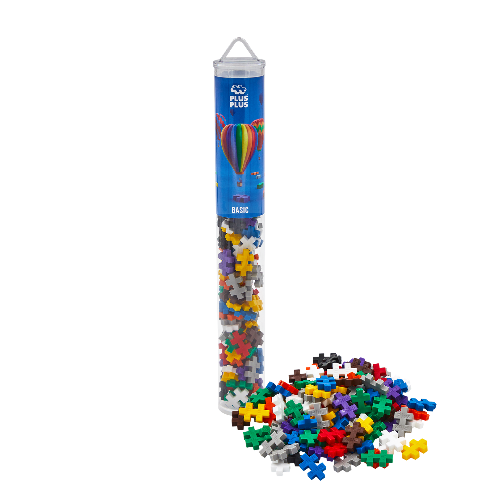 PLUS-PLUS klocki konstrukcyjne w podstawowych kolorach wysypane z tuby
