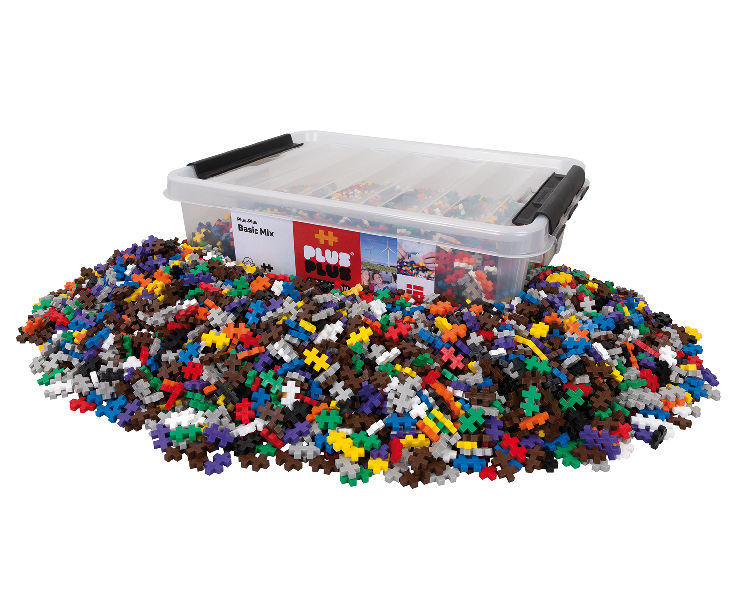 Kolorowe klocki Plus-Plus Basic Mix rozłożone do zabawy