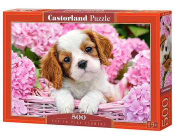 Puzzle 500 Pup in Pink Flowers CASTOR Castorland