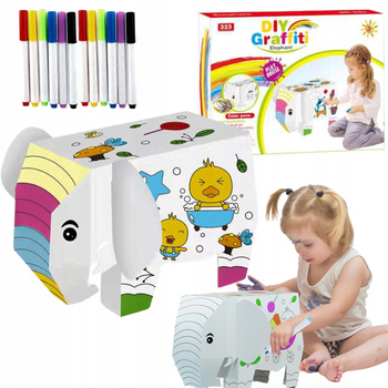 Kartonowy Słoń Do Malowania Składania Z Mazakami Zestaw Artystyczny Prezent