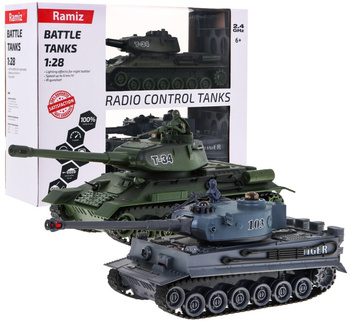 Zdalnie sterowane 2 czołgi T-34 vs Tiger dla dzieci 3+ Strzelające modele