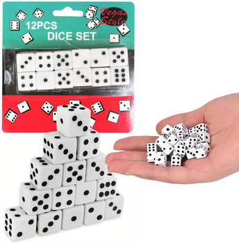 KOSTKI DO GRY BIAŁE KLASYCZNE KOŚCI DO PLANSZÓWEK ZESTAW KOSTEK 12 SZTUK