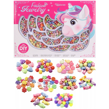 ZESTAW KORALIKÓW DO ROBIENIA BIŻUTERII DLA DZIECI DIY JEDNOROŻEC WZORY XXL