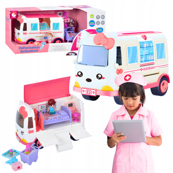 Karetka Ambulans Zestaw Lekarz Pacjent Rozkładana Zabawka Prezent