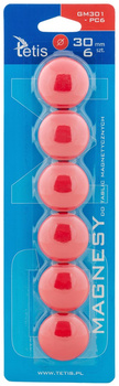 Magnesy do tablic Tetis czerwone gładkie 30mm/6