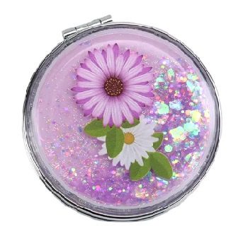 LUSTERKO KIESZONKOWE W KWIATKI Z BROKATEM SZKLANE PREZENT DLA DZIEWCZYNKI