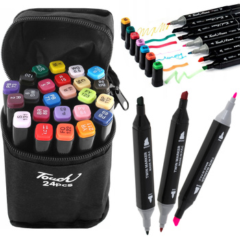 MARKERY DWUSTRONNE W TORBIE 24 KOLORY ZESTAW DLA DZIECI PLASTYKÓW