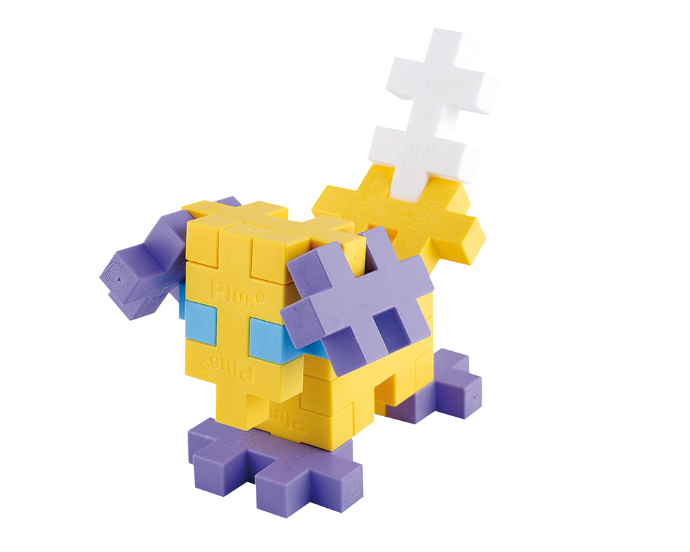 PLUS-PLUS BIG zestaw pastelowy 50 elementów – rozłożone klocki i przykładowe konstrukcje