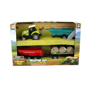 TRAKTOR CIAGNIK ROLNICZY Z PRZYCZEPAMI EFEKTEM ŚWIATŁA I DŹWIĘKU W PUDEŁKU