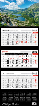 Kalendarz 2026 trójdzielny premium z wypukłą główką Tatry KT2 V92