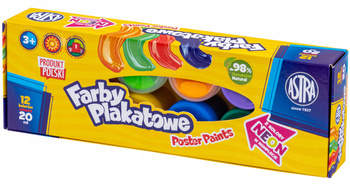 Farby plakatowe Astra 12 kol x 20 ml STANDARD BOX (2 neon)