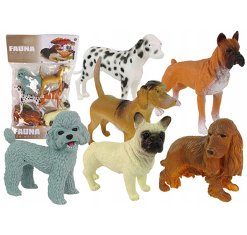 ZESTAW FIGUREK PSY FIGURKA PIES PIESKI ZWIERZĘTA FIGURKI PUDEL 6 WZORÓW