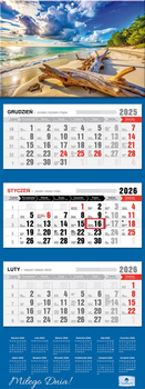 Kalendarz 2026 trójdzielny premium z wypukłą główką Plaża KT2 V81