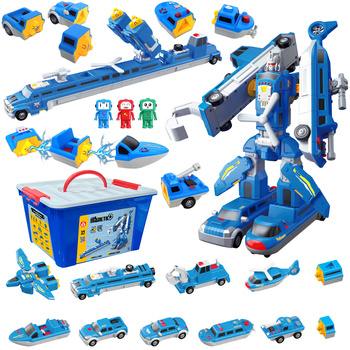 ZESTAW KLOCKI MAGNETYCZNE POJAZDY POLICJA ROBOT TRANSFORMUJĄCY DLA DZIECI