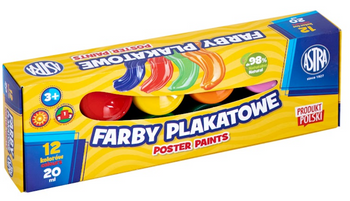 Farby plakatowe Astra 12 kol x 20 ml STANDARD BOX