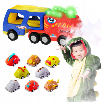 Ciężarówka Z Lawetą Dinozaury Światła Dźwięki Dym Zabawka Prezent Dla Dziec