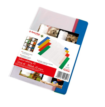 Paczka Okładka na zeszyt A5 PVC 8 szt + naklejki