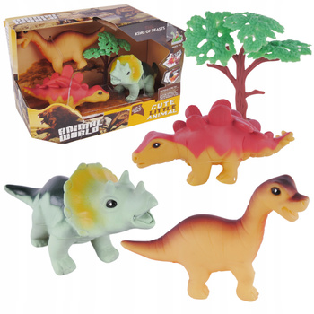 ZESTAW DINOZAURÓW TRZY FIGURKI RÓŻNE RODZAJE DRZEWKO ZESTAW DLA DZIECI