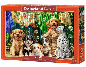 Puzzle 500 Puppies, Laundry and Bird Antics CASTOR Castorland