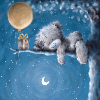 Karnet okolicznościowy Miś na gałęzi z prezentem i balonem 152x152