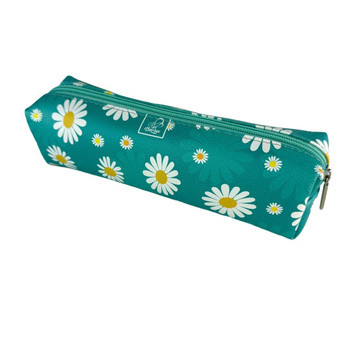 Piórnik szkolny młodzieżowy prostokąt kostka Stokrotki Na Turkusie