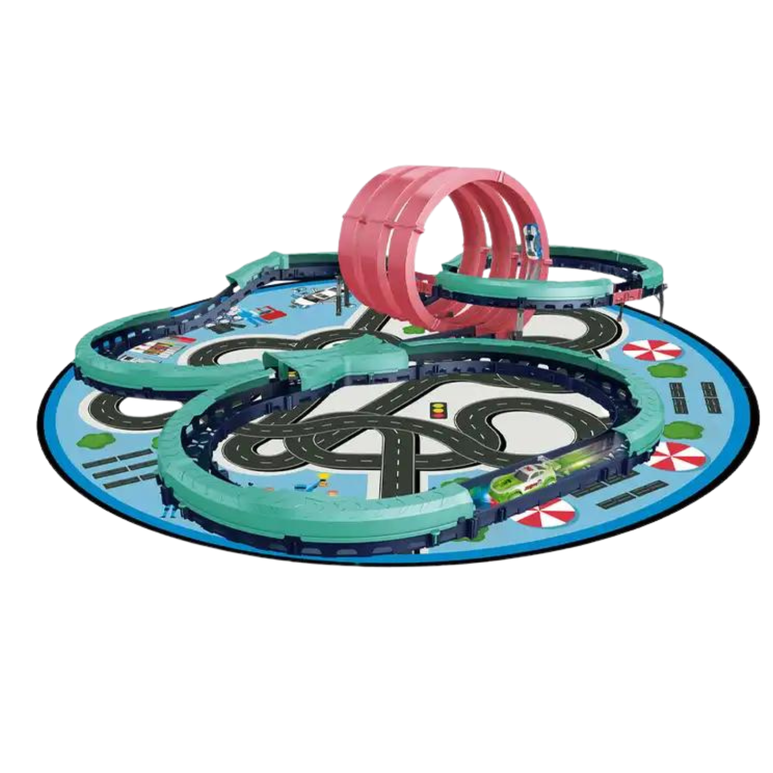 MEGA XXL TOR WYŚCIGOWY ELEKTRYCZNY PARK  ZESTAW KOLEJKA AUTKA KLOCKI + MATA